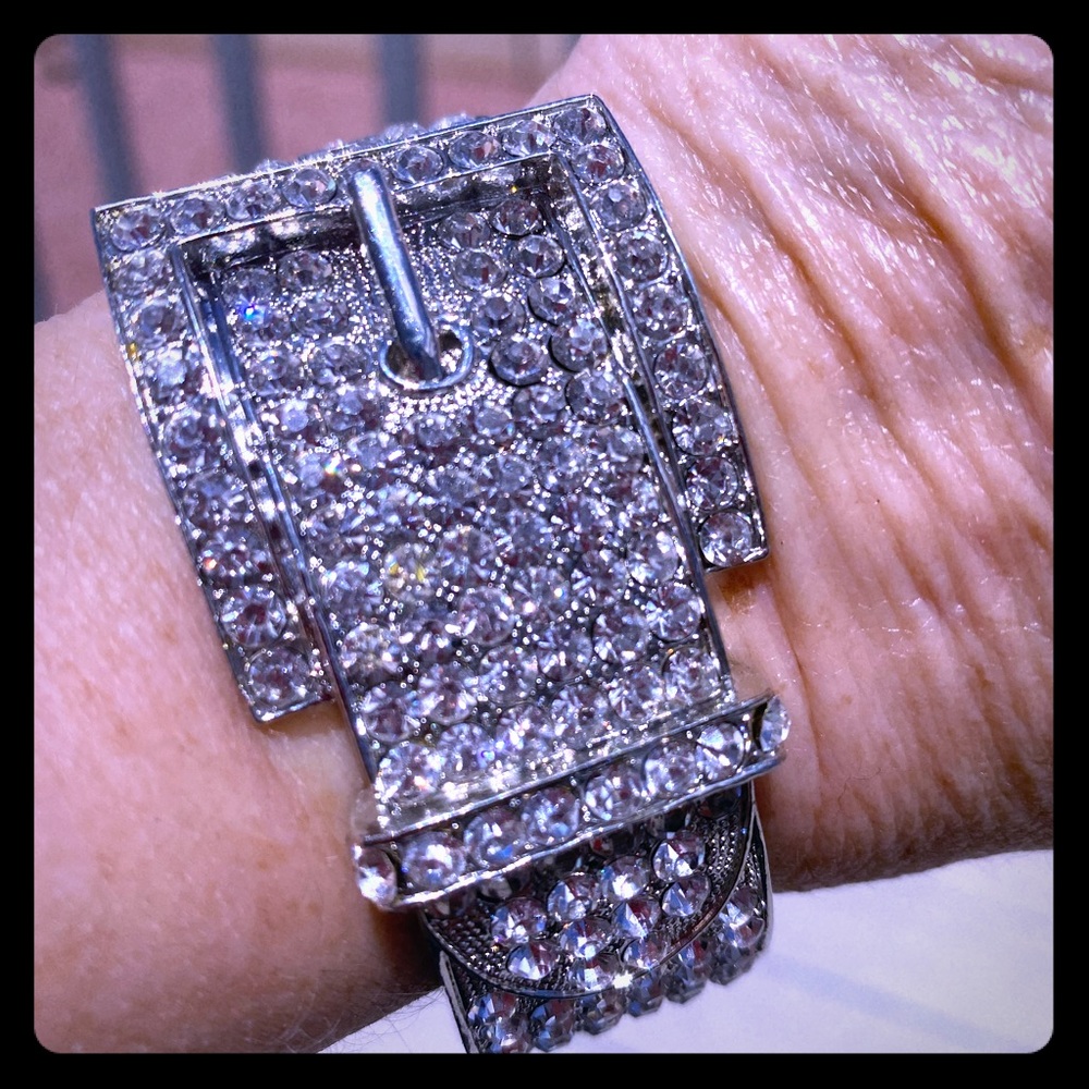 Silver buckle bangle bracelet
